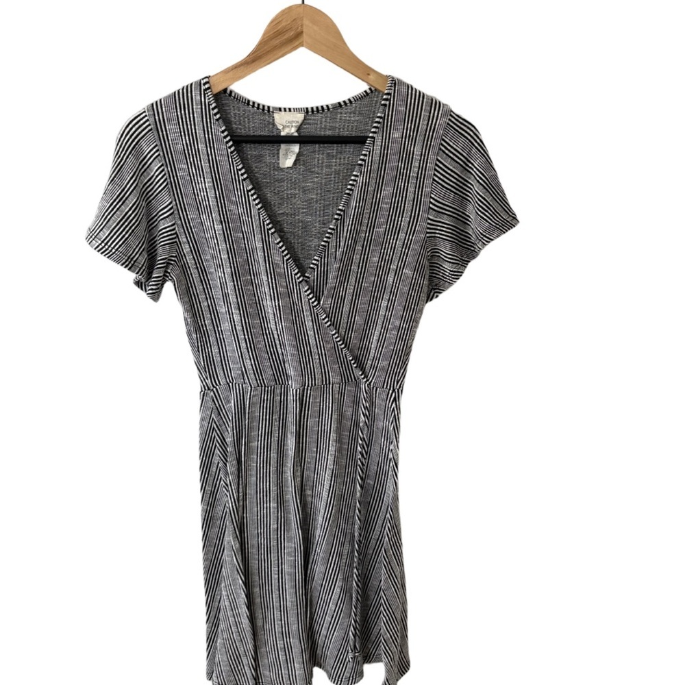 Caution to the Wind Black White Striped Wrap Dress Size M